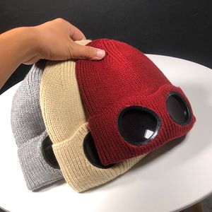 7 cores Unisex inverno malha mulheres homens chapéus mornos óculos de lã blusas gorro tampões do crânio Esportes Chapéus Caps tampa à prova de vento espelho Plush neve