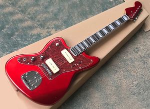 Chitarra elettrica per mancini rossa metallizzata all'ingrosso di fabbrica con pickup P 90, tastiera in palissandro, che offre servizi personalizzati