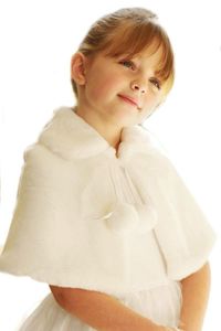 2020 Hot Sale Cheap Flowers Girls Cape For Wedding Cloaks Christmas White Ivory Faux Fur Winter Short Wedding Shawl Jacket Wraps Custom Made