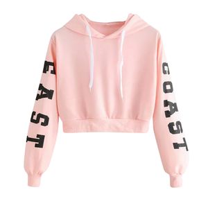 Fashion-FeiTong Hoody Sweatshirts Frauen Buchstaben Langarm Hoodie Rosa Crop Pullover Top Bluse Feminino Moletom Sweatshirt weiblich