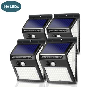 مصابيح شمسية LED في الهواء الطلق الإضاءة 140 LEDS الألواح الشمسية الطاقة PIR MOTION SESSOR مقاوم للماء LED حديقة ضوء الجدار أضواء الجدار