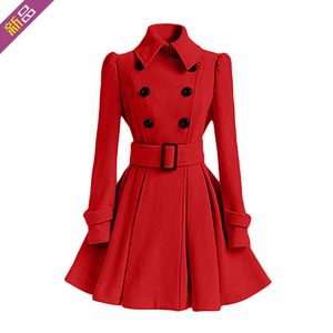 Damen Wollmischungen Winter Damen Wollmantel Windjacke Mehrfarbiger Gürtel Bandage Top Weiße Mischung Mädchen Kleid Jacke Dicke Damen Tops Plus