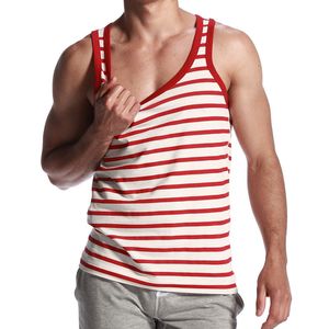 Stripe tank tops för män röd blå ärmlös t -shirt sommar avslappnad toppar gym träning tank topp186g