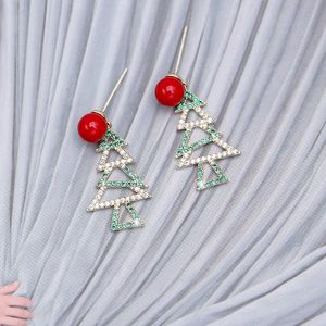 Fashion-Christmas Tree Earrings For Women S925 Silver Jewelry Red Pearl Xmas Earrings Crystal Wholesale