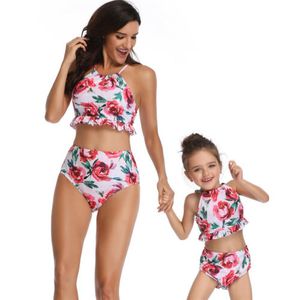 Sıcak Anne Kızı toptan satış-Anne kızı Bikini Aile Eşleştirme Yaz Hot Kadın Sweet Child İki Adet Fırfır Mayo Mayo Yüksek Bel Setleri