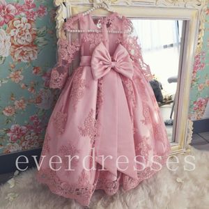 Charming della principessa fiore ragazze Abiti abito gioiello collo manica lunga Handmade Flower Tiered Bambino spettacolo abito di tulle lungo Kid Prom