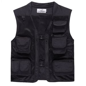 Fashion-Summer Outdoor Män Camouflage Mesh Photography Vest Multi-Pocket Portable Andningsbara Snabb Torr Light Fishing Vest Casacos