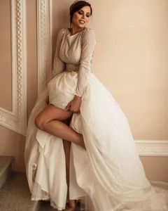 2020 플러스 사이즈 아랍어 아소 에비 크리스탈 레이스 페르시 웨딩 드레스 스팽글 긴 소매 신부 드레스 섹시한 웨딩 드레스 ZJ217