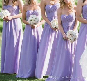 2019 Ucuz Lavanta Uzun Şifon Gelinlik Elbise Bir Çizgi Bahçe Ülke Örgün Düğün Parti Misafir Hizmetçi Onur Kıyafeti Artı Boyutu Özel Yapılmış