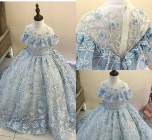 Abiti da ragazza di fiori azzurri per matrimoni Tulle con applicazioni di perline Paillettes Abito da ballo Abito da spettacolo per bambine Abiti da prima comunione