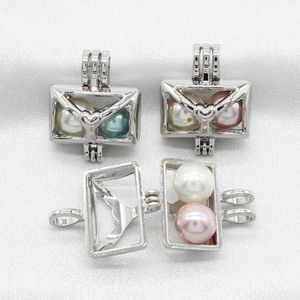 10st Silver Färgkuvert Kärlek Letter Pearl Cage Diffuser Lockets Hänge för DIY aromaterapi Essential Oil Halsband Making