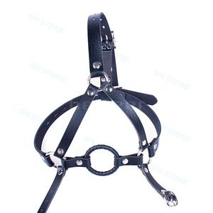 Bondage Imbracatura per la testa in pelle Restrittiva Bocca aperta O Ring Gag Strap Grillo per adulti Schiavo B901