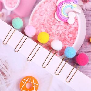 Cartoon Fuzzy Ball Bookmark Paper Clip Paging Tag Candy Colore Bookmark Desk Accessories Office & School Supplies HA572