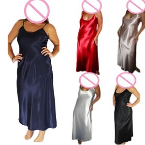 Engayi Plus Size 5 Colors Women Long Nightwear Faux Silk Satin Night Dress Girls Sleepwear Nightgown Nightdress Night Down B276MX190822