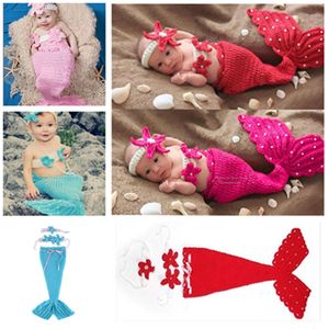 Новорожденный Костюм Установить фотографии реквизита ребенок костюм Mermaid Infant фото реквизит Вязание Fotografia новорожденного крючок наряды аксессуаров