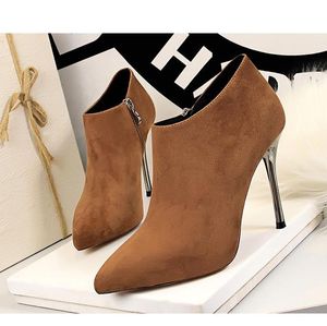 Hot Sale-Luxury designer women boots graceful beige pointed toe stiletto heels ankle bootie size 34 to 40 come with box