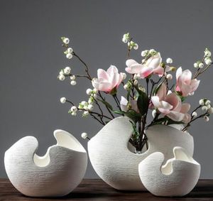 Nordic Nowoczesny Minimalistyczny Biały Ceramiczny Wazon Dekoracji Kreatywny Domowy Salon Miękki Dekoracja Suszony Kwiat Kwiat Kwiat