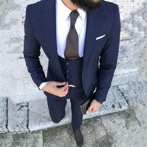 Yüksek Kalite Bir Düğme Lacivert Düğün Damat Smokin Notch Yaka Groomsmen Erkekler Örgün Balo Suits (Ceket + Pantolon + Yelek + Kravat) W129