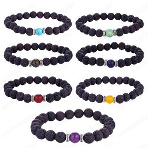 Hot 8mm Naturalna Lawa Rock Zroszony Bransoletki Essential Oil Dyfuzor Kamień 7 Chakra Urok Wrap Bangle Dla Kobiet Mężczyzn DIY Aromaterapia Biżuteria