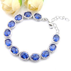 Handmade 5 Pcs Lot Pulseira azul Oval Topaz Mulher Silver Para presente de casamento Zircon Pulseira presente de Natal de 8 polegadas