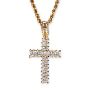 2020 New Arrival Real Gold Plated T Square Cubic Zircon Cross Pendant Necklace Personalized Full Diamond Hip Hop Jewelry Gifts for Lovers