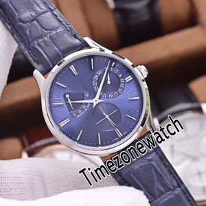 Master Ultra Thin Q1378480 Automatic Mens Watch Steel Case Blue Texture Dial Power Reserve Stick Markers Blue Leather Timezonewatch E68d4