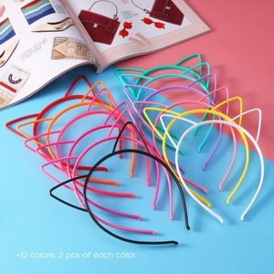 24pcs Cat Ear Headband 0.6cm Abs Plastic Hair Hoop Headpiece For Party Daily Hairstyle Decoration For Women Kids 12 Colors