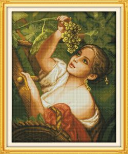 Выщипывание винограда девушка домашнего декора живопись, ручной вышивки крестом вышивка рукоделие наборы подсчитано печати на холсте DMC 14CT / 11CT