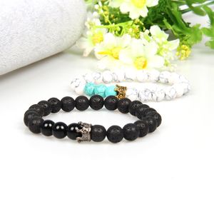 Paar Armbänder Großhandel 10 Sets 8mm Lave Stein Glasperlen und künstliche Perlen Kronenarmband für die Liebe