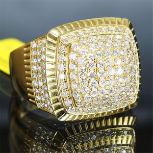 2021 Hip Hop Bling Square Shape Cool Street Men Bling Iced Out CZ Ring Men Finger Signet Ring Golden Engagement Rings