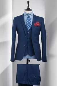 デザインのカスタマイズブルー新郎Tuxedos Groomsmenメンズのウェディングドレス優秀な男性ジャケットブレザー3ピーススーツ（ジャケット+パンツ+ネクタイ）700