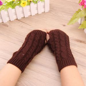 Moda-elegante mão aquecedor luvas de inverno mulheres braço de crochet tricô falso lã mitene luvas sem dedos quente mulheres femme