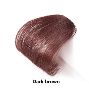 Svart brunt hår Tunna naturliga falska Blunbangs Fringe Extensions Clip i Bangs Syntetiskt hårstycke för kvinnor