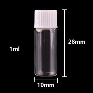 10*28mm 1ml Mini Transparent Glass Bottles with White Plastic Screw Cap Tiny Jar