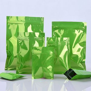 100 adet Yeşil Birden Çok Boyutları Parlak Düz Zip Kilit Paketleme Çanta Fermuar Mühür Paketleme Şeker Gıda Saklama Çantası Kahve Çay Plastik Torbalar