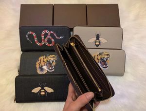 Wholesale 6 colors fashion single zipper animal print designer men women leather wallet lady ladies long purse with orange box card
