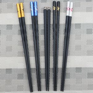 1Pair Chinese Chopsticks Non-slip Head Alloy Craft Type Chopsticks Anti-scalding Tableware Black Chopstick Reusable Home Hotel Chopsticks