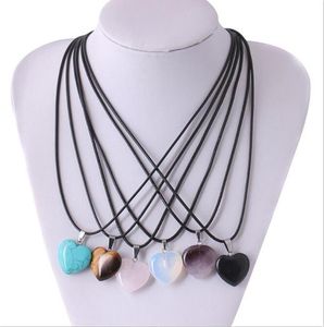 Hot Natural Cone Bullet Stone Pendant Necklace Women Fashion Irregular PU Leather Rope Choker Collare Jewelry