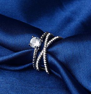 新しい925スターリングシルバーリングCZダイヤモンドリングのロゴとオリジナルの箱フィットPandoraスタイルの結婚指輪婚約ジュエリー