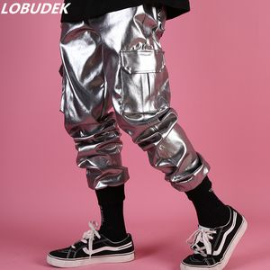 Tide Men Singer Silver Harem Pants Long Pants Dancer HIP HOP Rock Dance Performance Costume Nightclub Stage Show Pencil Pants Loose Trousers