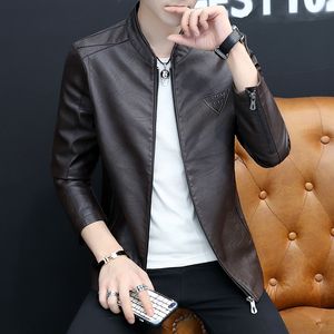 Autumn Pu Leather Jackets Men Korean Slim Fit Long Sleeve Mens Casual Bomber Jacket Stand Collar Windbreaker Coat Male