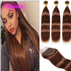 Peruvian Human Hair Extensions 3 Bundles With 4X4 Lace Closure 4 Color Straight Pure Color 4 Siky Straight 4 Pieces/lot