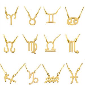 Firmar Oro al por mayor-12 collares zodiacales Constelación Signo colgante con cadenas plateadas de oro para hombres Joyería de moda de mujeres