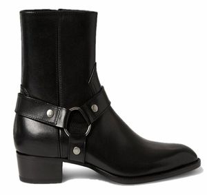 2019 Botas de moda homens botas de couro preto de couro de metal ankle booties alta top zip up botas dos homens