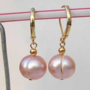 Doğal 11-12mm +++ barok lavanta GÜNEY deniz inci dangle küpe 14k / 20 altın