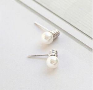 Personality Bulb Imitation Pearl Ear Studs for Women Ladies Party Jewelry Silver Alloy Nice Simple Geometric Stud Earrings