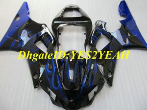 Niestandardowy zestaw do mikroszyków do Yamaha YZFR1 00 01 YZF R1 2000 2001 YZF1000 ABS Blue Flames Black Fairings Set + Gifts YD10