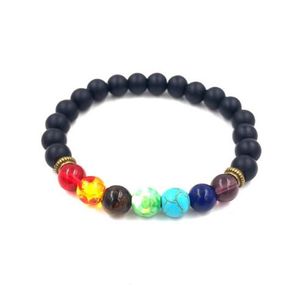 Bracciale in pietra vulcanica di lava nera 7 chakra, bracciale yoga in pietra naturale, braccialetto di perline di Buddha con equilibrio di preghiera Reiki curativo