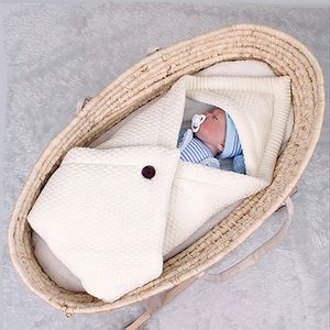 Bady Jesień Zima Baby Koc Dziewiarski Koc Kołownica Podwójna Twarz Soft Touch Pure Color Velvet Woolen Przędzy Śpiwór z Przyciskiem Ciepł M132