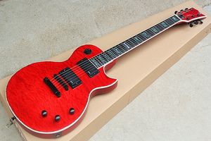 Guitarra elétrica vermelha transparente inteira, inlay de moluscos coloridos verdadeiros, pickups de HH EMG, ligação única, pode ser personalizado